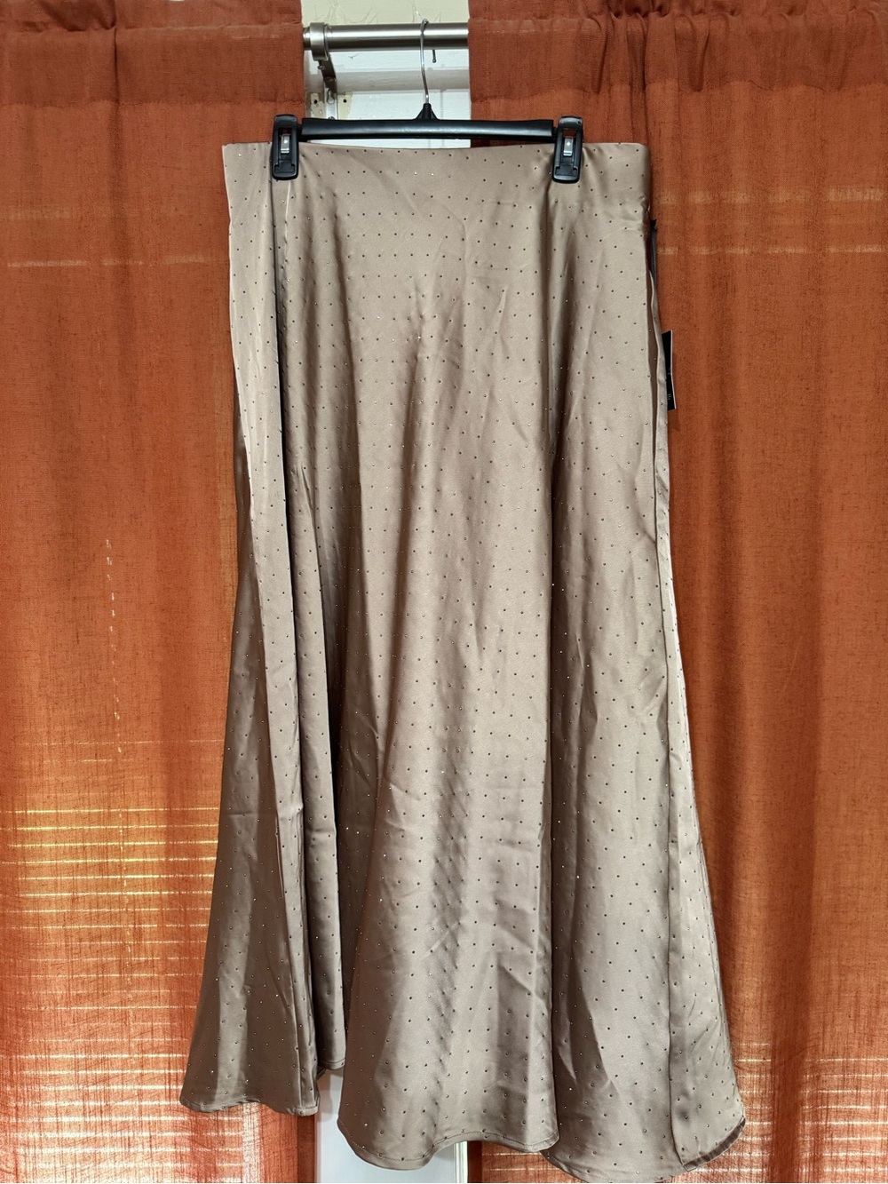 Simply Vera Vera Wang Taupe Satin A-Line Midi Skirt with Gems